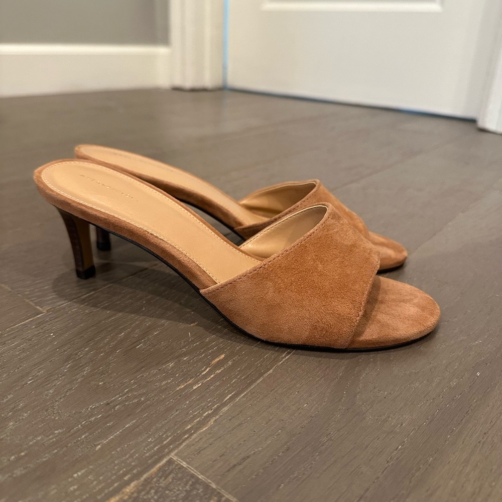 Anthropologie Suede Leather Open-Toe Kitten Heels | size 38/7.5